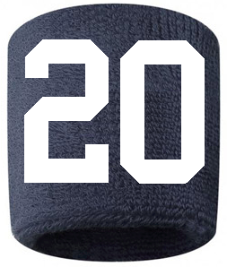 Number 20 Custom Navy Blue w/ White #'s Sweatband Wristband Embroidered Stitched