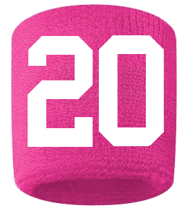 Number 20 Custom Hot Pink w/ White #'s Sweatband Wristband Embroidered Stitched