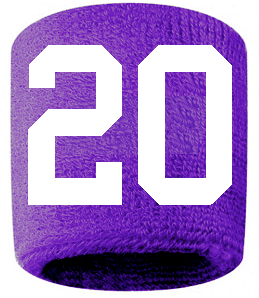 Number 20 Custom Purple w/ White #'s Sweatband Wristband Embroidered Stitched
