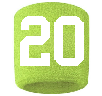 Number 20 Custom Volt Neon Lime Green w/ White #'s Sweatband Wristband Embroidered Stitched - SportsJewelryProShop