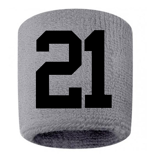 Number 21 Custom Gray w/ Black #'s Sweatband Wristband Embroidered Stitched