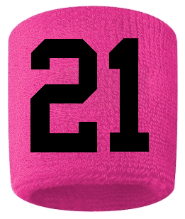 Number 21 Custom Hot Pink w/ Black #'s Sweatband Wristband Embroidered Stitched