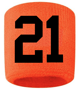 Number 21 Custom Orange w/ Black #'s Sweatband Wristband Embroidered Stitched