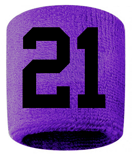 Number 21 Custom Purple w/ Black #'s Sweatband Wristband Embroidered Stitched