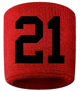 Number 21 Custom Red w/ Black #'s Sweatband Wristband Embroidered Stitched