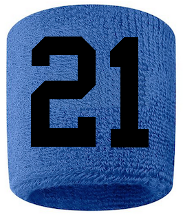 Number 21 Custom Royal Blue w/ Black #'s Sweatband Wristband Embroidered Stitched