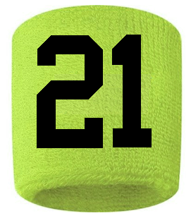 Number 21 Custom Volt Neon Lime Green w/ Black #'s Sweatband Wristband Embroidered Stitched - SportsJewelryProShop