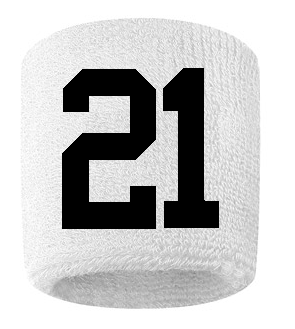 Number 21 Custom White w/ Black #'s Sweatband Wristband Embroidered Stitched
