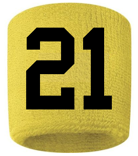 Number 21 Custom Yellow w/ Black #'s Sweatband Wristband Embroidered Stitched