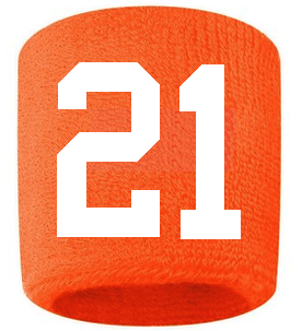 Number 21 Custom Orange w/ White #'s Sweatband Wristband Embroidered Stitched