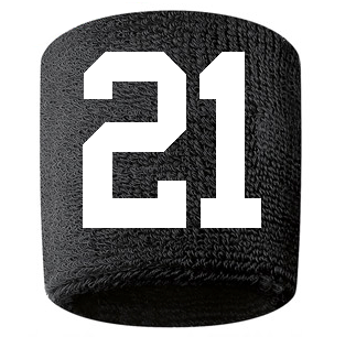 Number 21 Custom Black w/ White #'s Sweatband Wristband Embroidered Stitched