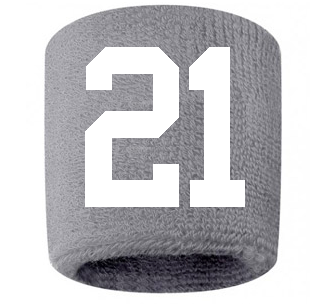 Number 21 Custom Gray w/ White #'s Sweatband Wristband Embroidered Stitched