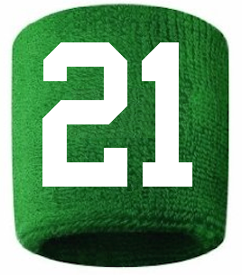 Number 21 Custom Green w/ White #'s Sweatband Wristband Embroidered Stitched - SportsJewelryProShop