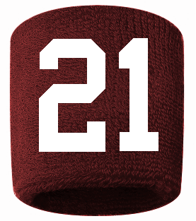 Number 21 Custom Maroon w/ White #'s Sweatband Wristband Embroidered Stitched
