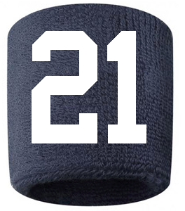 Number 21 Custom Navy Blue w/ White #'s Sweatband Wristband Embroidered Stitched