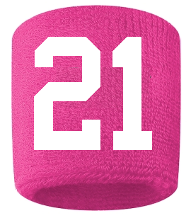 Number 21 Custom Hot Pink w/ White #'s Sweatband Wristband Embroidered Stitched