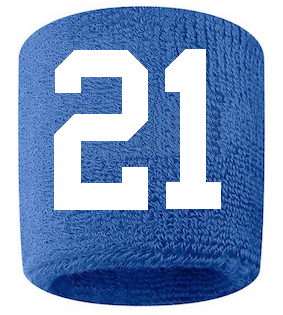 Number 21 Custom Royal Blue w/ White #'s Sweatband Wristband Embroidered Stitched