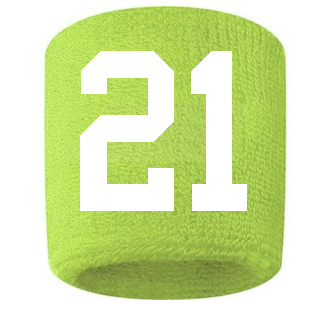 Number 21 Custom Volt Neon Lime Green w/ White #'s Sweatband Wristband Embroidered Stitched