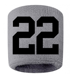Number 22 Custom Gray w/ Black #'s Sweatband Wristband Embroidered Stitched
