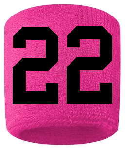 Number 22 Custom Hot Pink w/ Black #'s Sweatband Wristband Embroidered Stitched