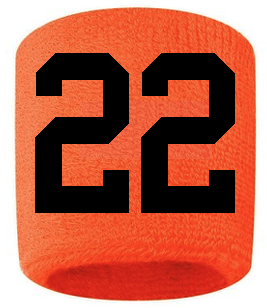 Number 22 Custom Orange w/ Black #'s Sweatband Wristband Embroidered Stitched