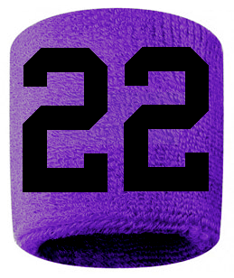 Number 22 Custom Purple w/ Black #'s Sweatband Wristband Embroidered Stitched