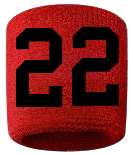 Number 22 Custom Red w/ Black #'s Sweatband Wristband Embroidered Stitched