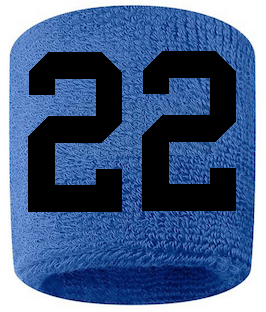 Number 22 Custom Royal Blue w/ Black #'s Sweatband Wristband Embroidered Stitched