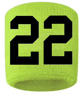 Number 22 Custom Volt Neon Lime Green w/ Black #'s Sweatband Wristband Embroidered Stitched - SportsJewelryProShop