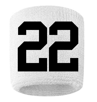 Number 22 Custom White w/ Black #'s Sweatband Wristband Embroidered Stitched