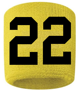 Number 22 Custom Yellow w/ Black #'s Sweatband Wristband Embroidered Stitched