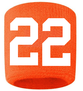 Number 22 Custom Orange w/ White #'s Sweatband Wristband Embroidered Stitched