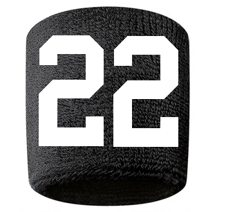 Number 22 Custom Black w/ White #'s Sweatband Wristband Embroidered Stitched