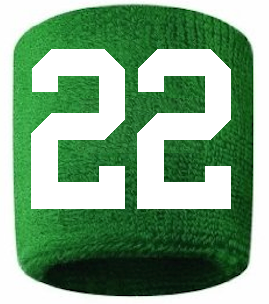 Number 22 Custom Green w/ White #'s Sweatband Wristband Embroidered Stitched