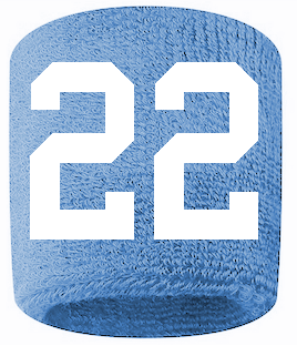Number 22 Custom Light Blue w/ White #'s Sweatband Wristband Embroidered Stitched
