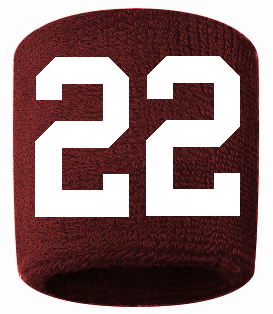 Number 22 Custom Maroon w/ White #'s Sweatband Wristband Embroidered Stitched