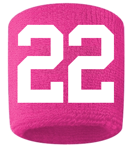 Number 22 Custom Hot Pink w/ White #'s Sweatband Wristband Embroidered Stitched