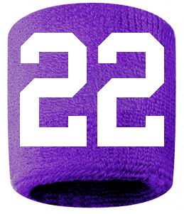 Number 22 Custom Purple w/ White #'s Sweatband Wristband Embroidered Stitched