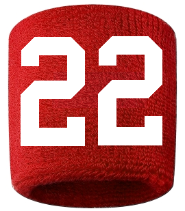 Number 22 Custom Red w/ White #'s Sweatband Wristband Embroidered Stitched