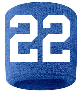 Number 22 Custom Royal Blue w/ White #'s Sweatband Wristband Embroidered Stitched