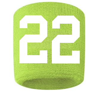 Number 22 Custom Volt Neon Lime Green w/ White #'s Sweatband Wristband Embroidered Stitched