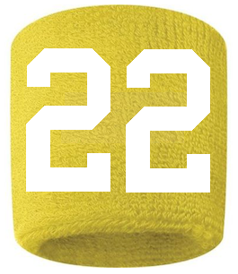 Number 22 Custom Yellow w/ White #'s Sweatband Wristband Embroidered Stitched