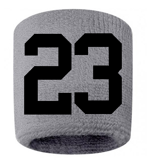 Number 23 Custom Gray w/ Black #'s Sweatband Wristband Embroidered Stitched