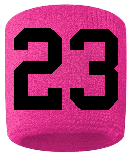 Number 23 Custom Hot Pink w/ Black #'s Sweatband Wristband Embroidered Stitched