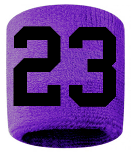 Number 23 Custom Purple w/ Black #'s Sweatband Wristband Embroidered Stitched