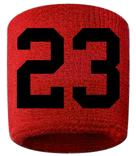 Number 23 Custom Red w/ Black #'s Sweatband Wristband Embroidered Stitched
