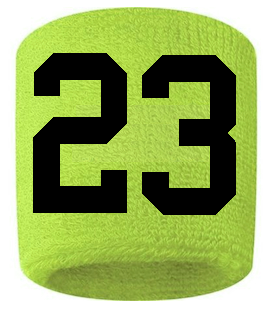 Number 23 Custom Volt Neon Lime Green w/ Black #'s Sweatband Wristband Embroidered Stitched