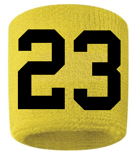 Number 23 Custom Yellow w/ Black #'s Sweatband Wristband Embroidered Stitched