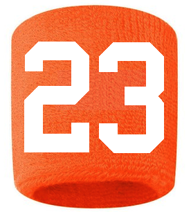 Number 23 Custom Orange w/ White #'s Sweatband Wristband Embroidered Stitched