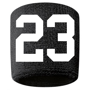 Number 23 Custom Black w/ White #'s Sweatband Wristband Embroidered Stitched